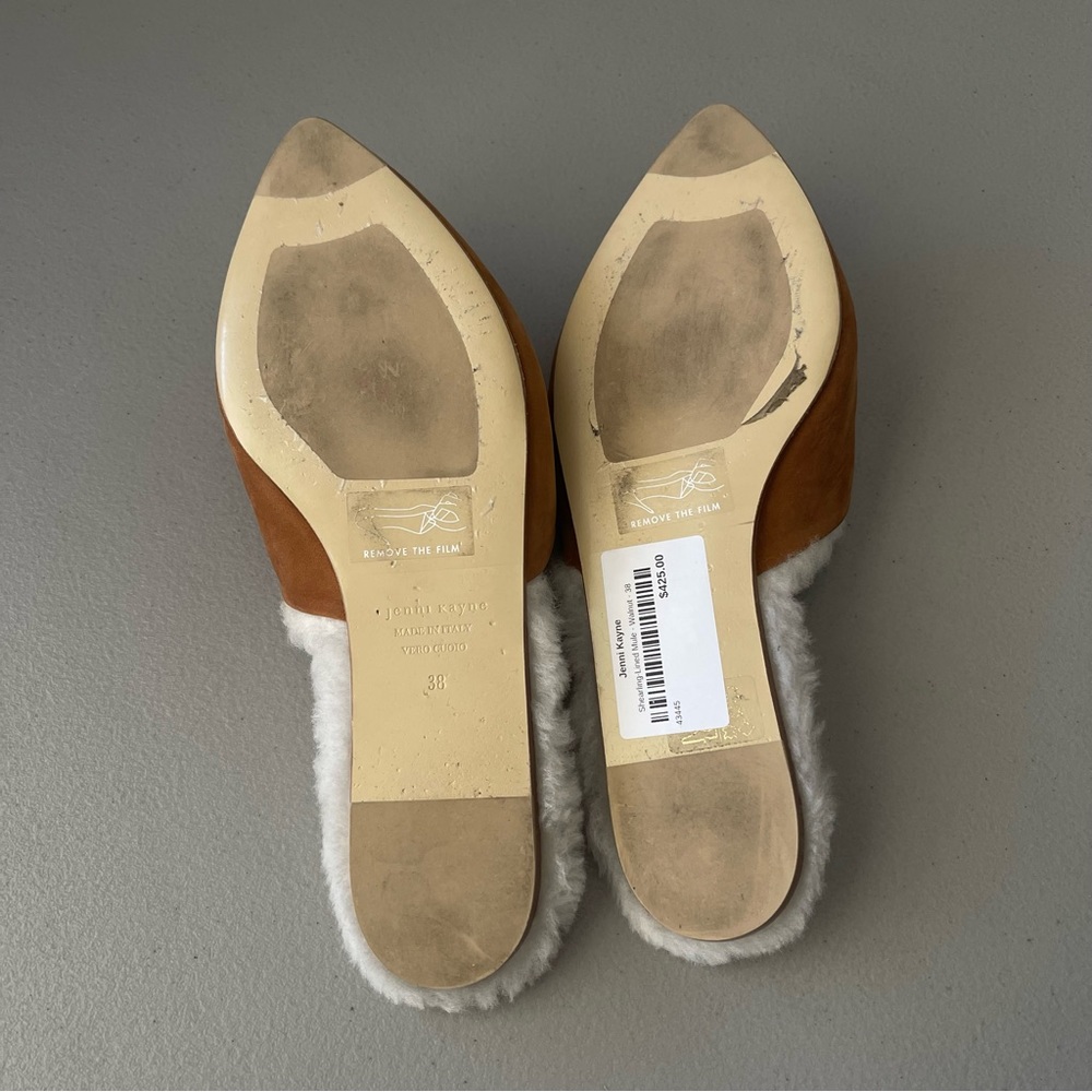 Jenni Kayne Leather Shearling Lined Pointed Toe Mule in Walnut EU38 - Picture 4 of 10